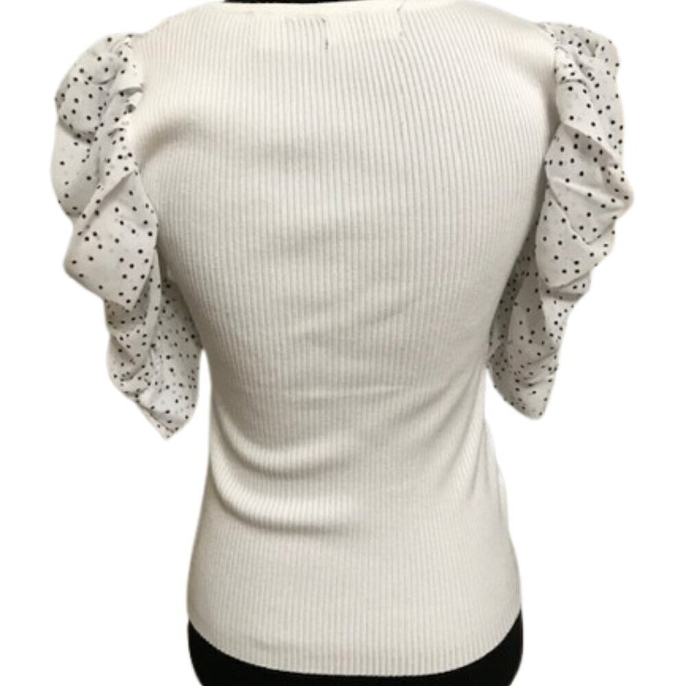 T Tahari Square Neck Elbow Length Puff Sleeve White Top Size Small Petite - Picture 5 of 9
